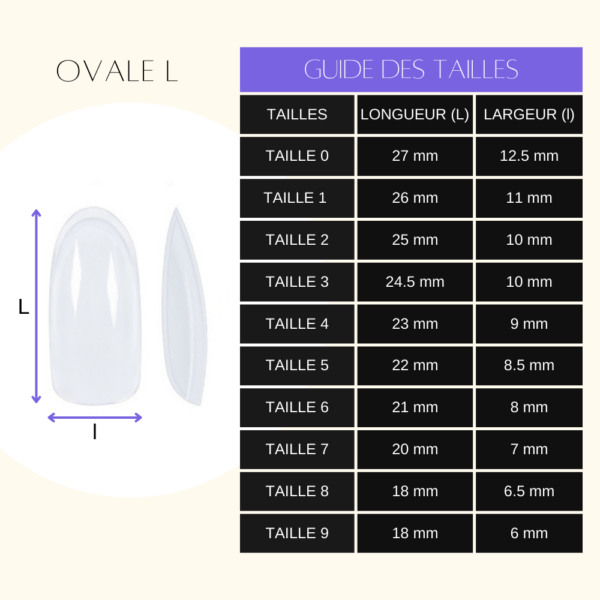 Guide des tailles - Ovale L Guide des tailles - Ovale L